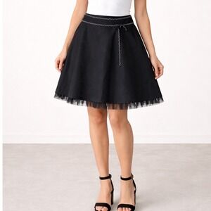 Y2K 100% Cotton Limited Too Black Skirt Polka Dot Ribbon Above Knee SZ M